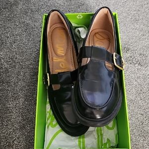 Sam Edelman Black Loafers with Gold Buckle